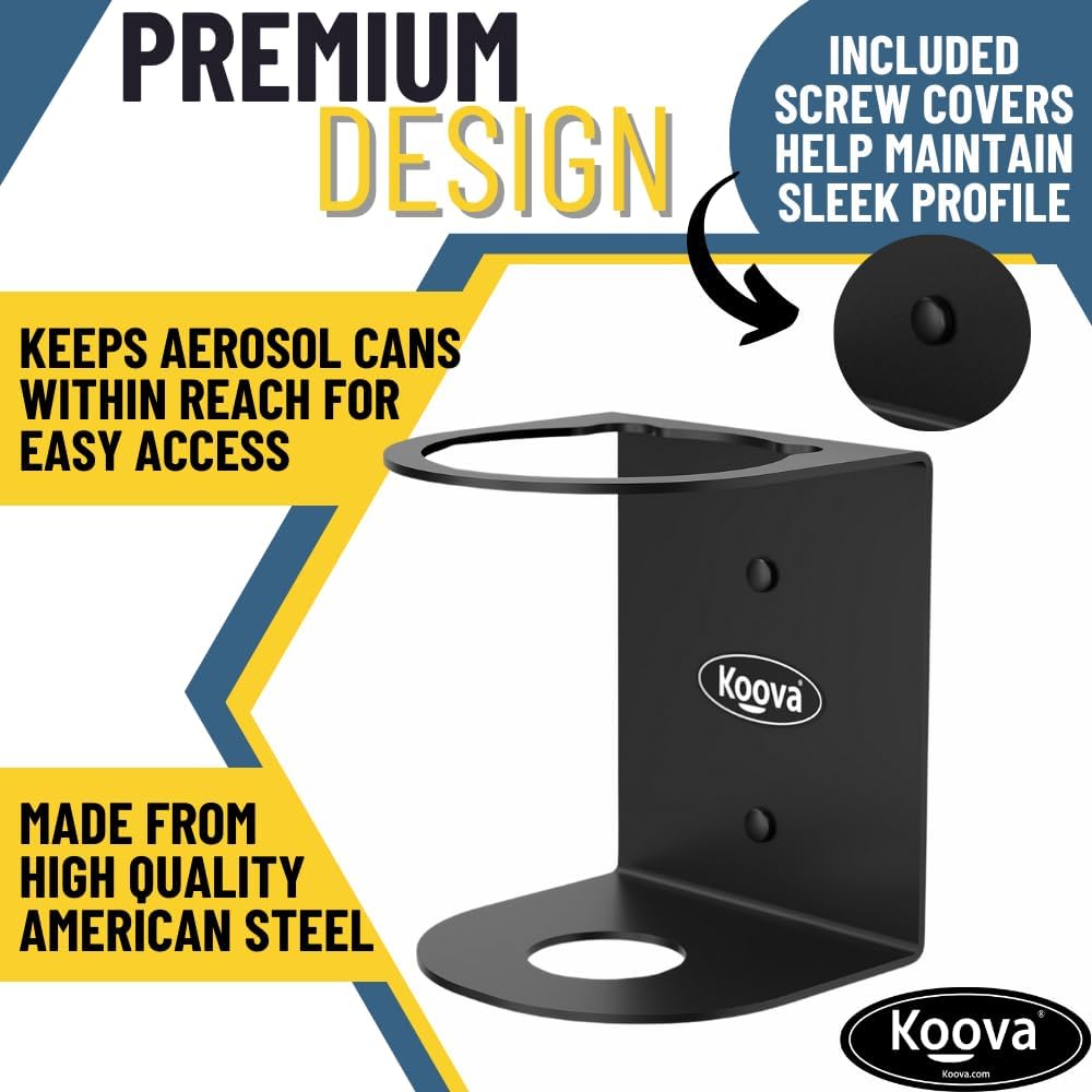 Koova Aerosol Spray Can Holder | Easy Install Wall Mount | Heavy-Duty Powder Coated Steel Storage Rack for Garage & Home | Craft Workspace Paint Bottle Organizer | Hardware Included | USA Made