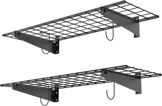 WALMANN 2 Pack Garage Wall Mount Shelves, 45x15 inch Wall Mounted Storage Shelves for Garage Heavy Duty Wall Shelving, Holds Up to 220 Lbs(Black)