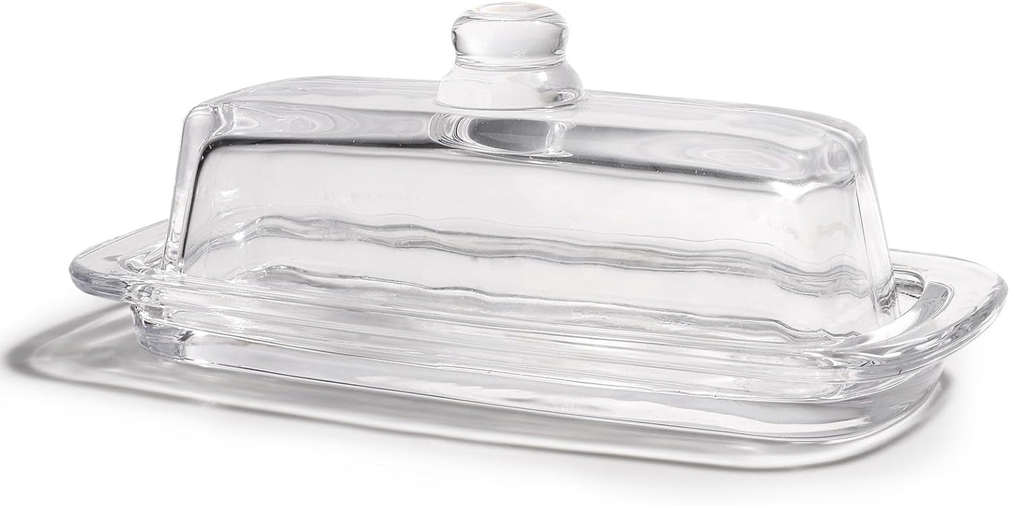 Small and Narrow Glass Butter Dish with Lid for Countertop Clear Crystal Butter Container for Counter Glass Butter Keeper with Cover Butter Tray for Refrigerator,Can hold 1x4oz Butter