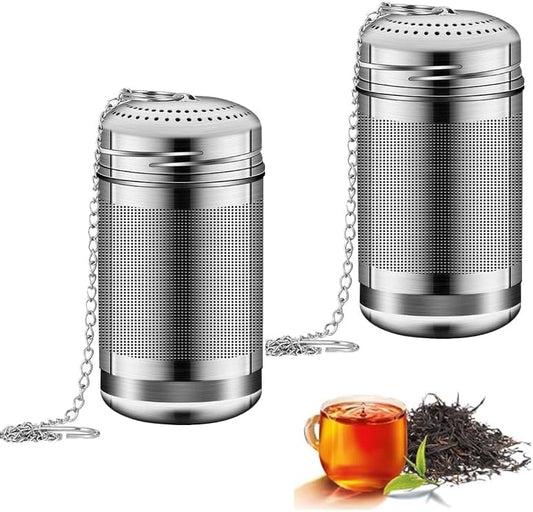 2pcs Tea Infuser, 304 Stainless Steel Tea Strainers for Loose Tea, Loose Leaf Tea Steeper, Fine Mesh Tea Ball holder with Chain Hook and Lid, Reusable Tea Filter Bags Diffusers