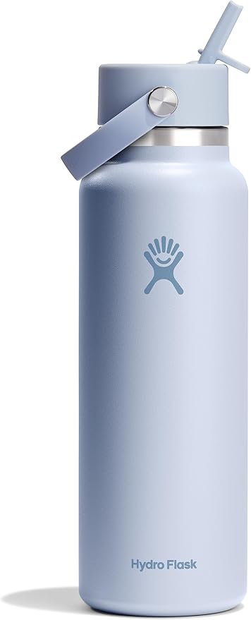Hydro Flask Water Bottle - Insulated Stainless Steel - Wide Mouth Flex Straw Lid, Non Spill, Leakproof and Refillable in 40 Oz Surf Blue