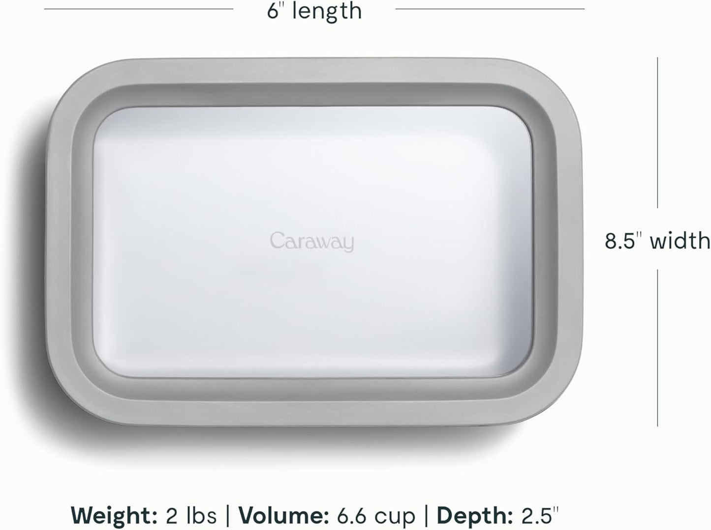 Caraway 6pc Glass Food Storage Set – 6.6 Cup Food Containers (6) - Ceramic Coated - Non Toxic, Non Stick with Lids - Microwave Safe - Gray