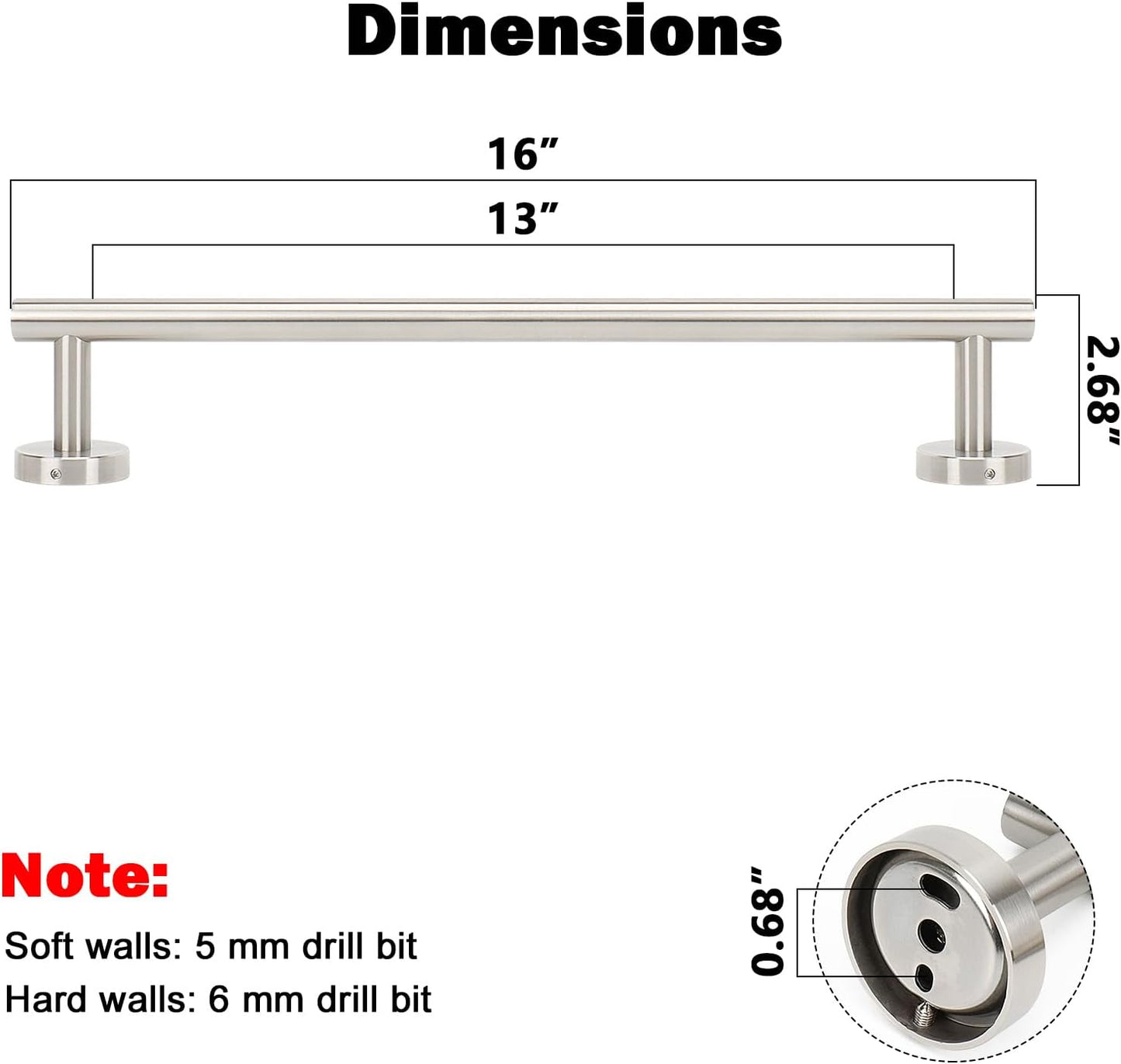 NearMoon Bath Towel Bar, Bath Accessories Thicken Stainless Steel Shower Towel Rack for Bathroom, Towel Holder Wall Mounted (1 Pack, Brushed Nickel, 16 Inch)