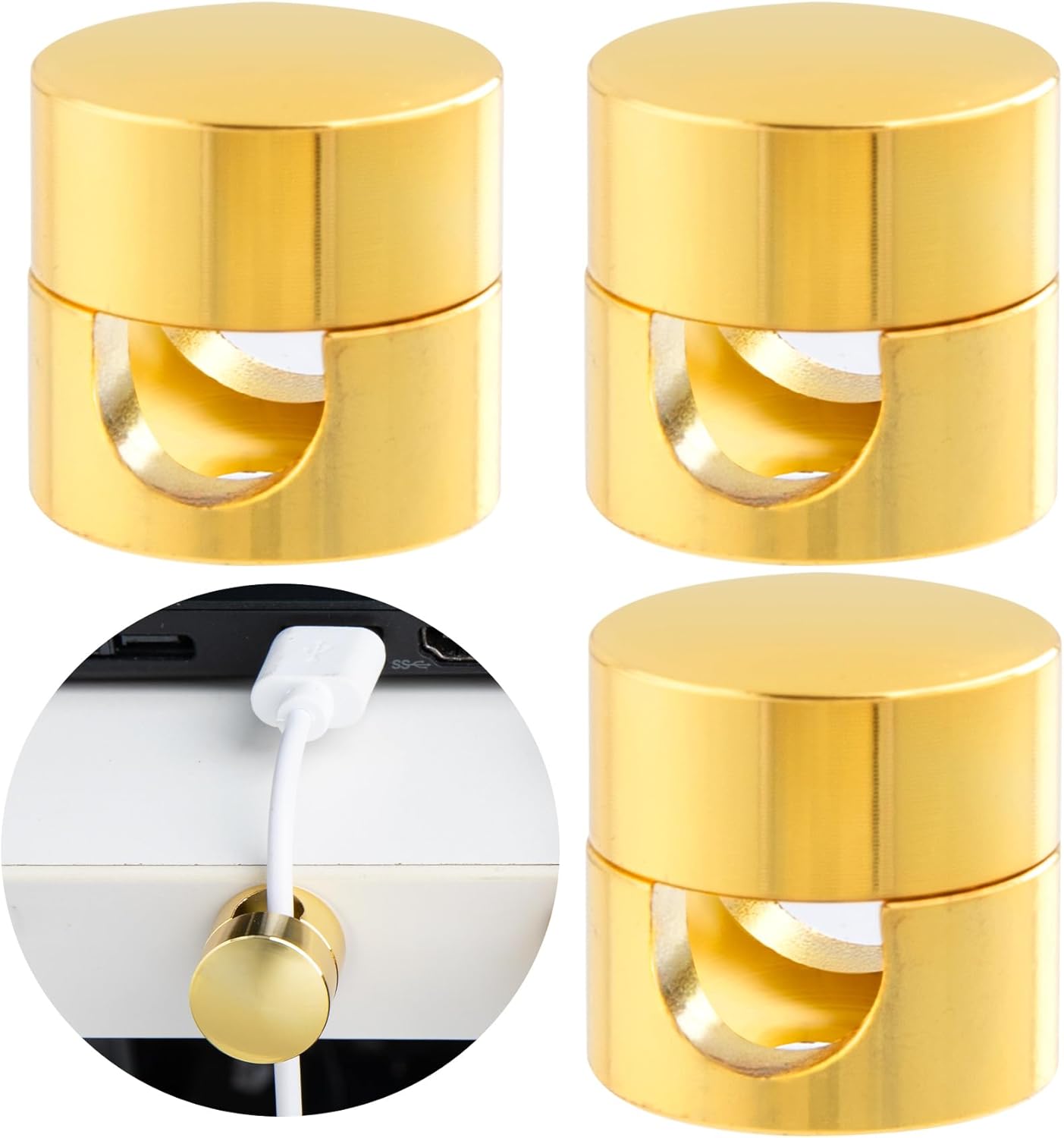 3 Sets Charger Holders for Cords, Gold Adjustable Cable Anchor Holders, Adhesive Metal Cord Clips, Cable Management Wire Organizers for Desk, Office, Nightstand