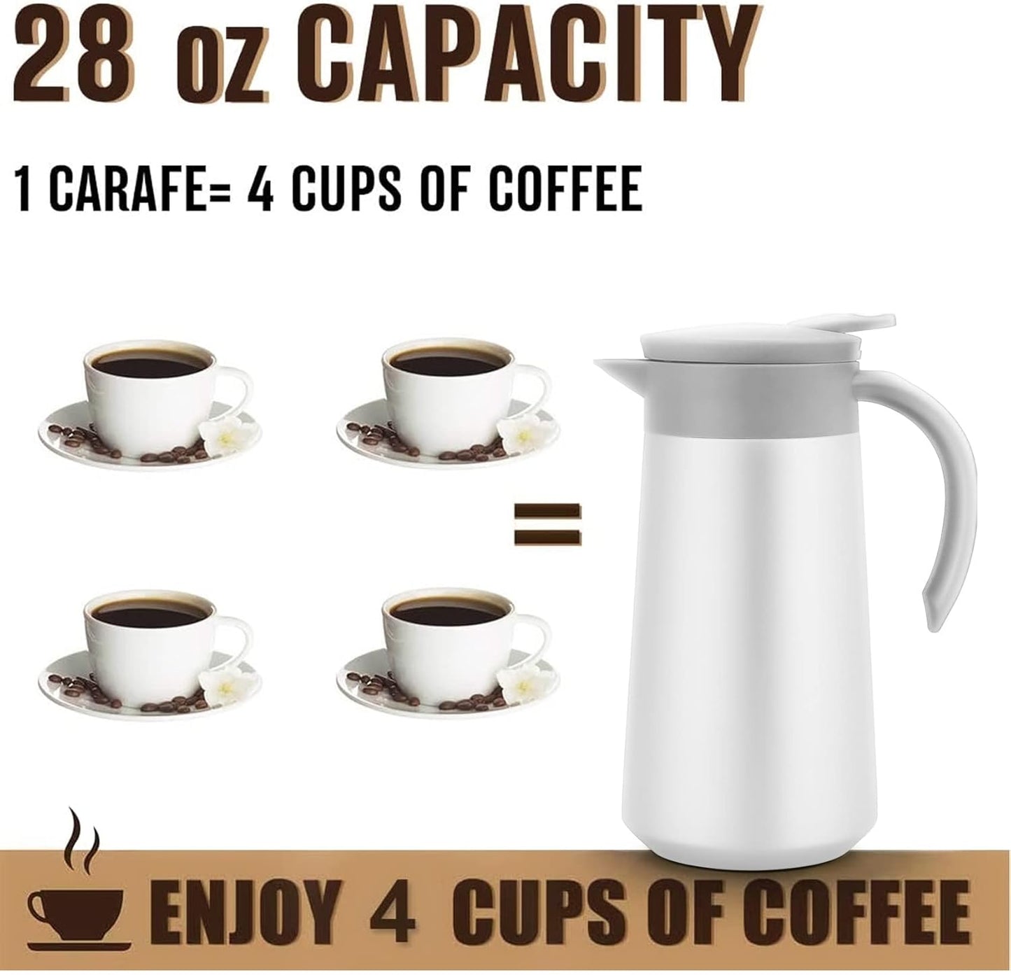 28oz Coffee Carafe Airpot Insulated Coffee Urn Stainless Steel Vacuum Thermal Pot Flask for Coffee, Hot Water, Tea, Hot Beverage - Keep 9 Hours Hot, 18 Hours Cold