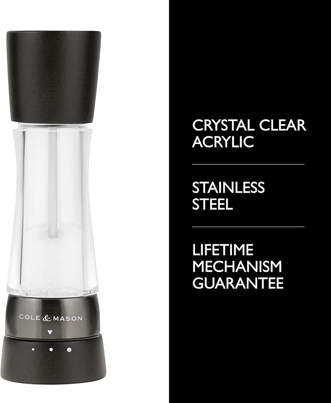 Cole & Mason Derwent Salt Mill - Gourmet Precision Salt Grinder - Refillable Seasoning and Spice Tools - Adjustable Seat, Himalayan and Kosher Salt Grinder Settings - Dark Wood