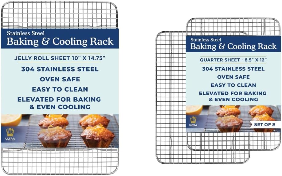 Ultra Cuisine Heavy Duty 100% Stainless Steel Cooling Rack for Cooking and Baking - Baking Rack & Wire Cooling Rack - Fits Quarter and Jelly Roll Sheet Pans - 8.5''x 12'' and 10''x 14.75''
