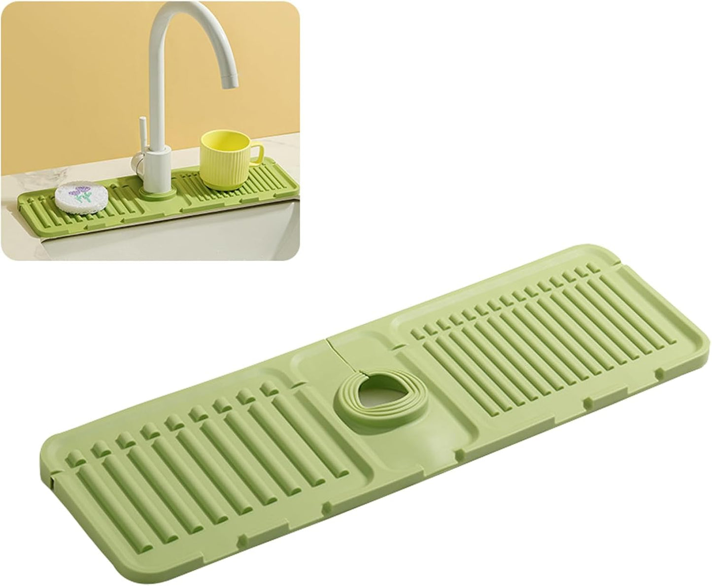 Faucet Mat for Kitchen Sink - 2024 Upgraded Premium Silicone Splash Guard with Fast Drying Properties - Protective Sink Tray Ideal for Stone Sinks in Kitchen & Bathroom (2, Green)