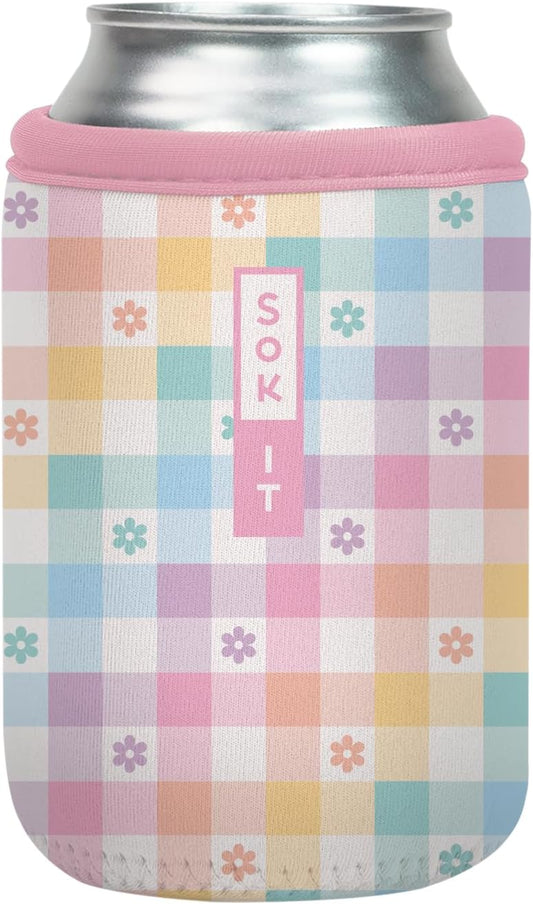 Sok It CanSok Sleeve for Beer & Soda Insulated Neoprene Cover (Gingham Flowers, 12oz Can Sleeve)