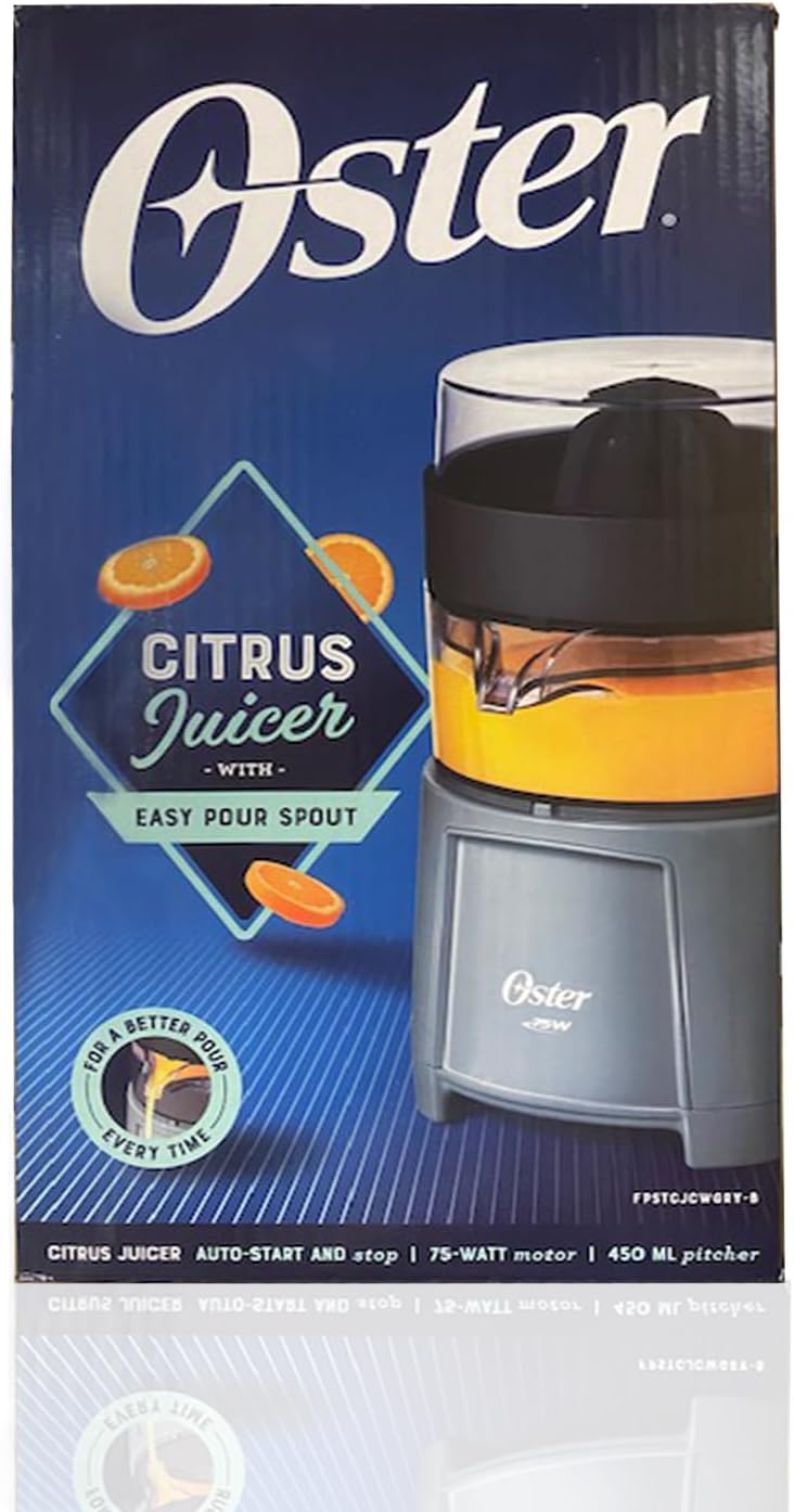 Oster Electric Citrus Juicer, High-Performance Silver 75 Watt Motor Electric Orange Juice Squeezer for Oranges, Lemons, and Limes