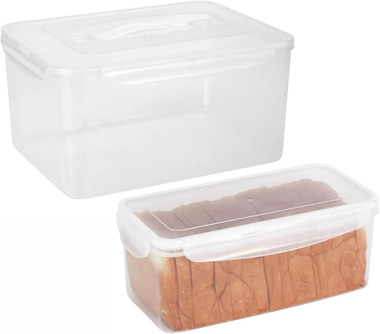 Bread Box,Bread Storage Container,2 Bread Boxes for Kitchen Airtight,Bread Containers with Lids to Save Sourdough Bread,Homemade Bread,Cake,Cookie,Toast,Dishwasher Safe,Loaf Holder,Plastic