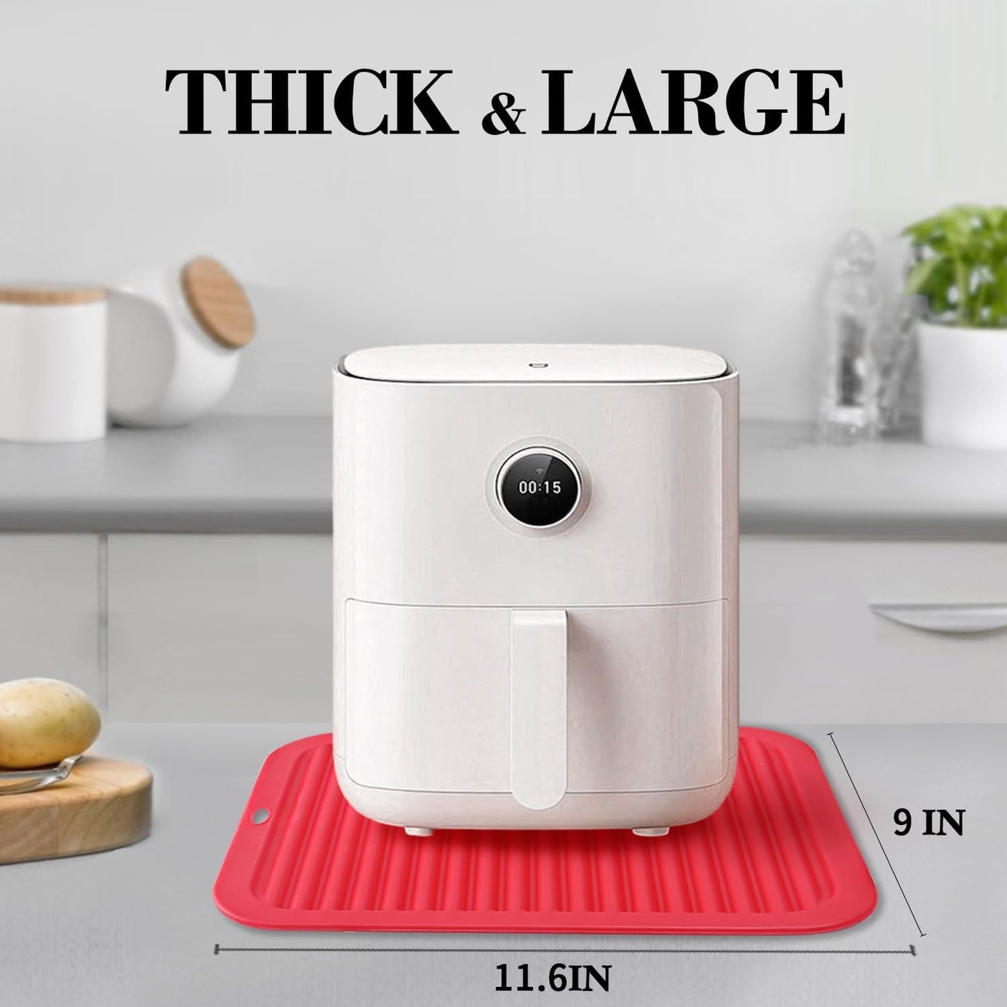 2 Pack Silicone Trivets - Heat Resistant Non-Slip Flexible Pot Holders for Hot Dishes & Pans - Red Silicone Trivet Mat Dish Drying Mat Spoon Rest, 9x12 in