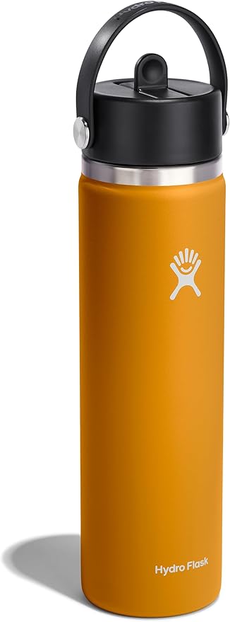 Hydro Flask Water Bottle - Insulated Stainless Steel - Wide Straw Lid, Non Spill, Leakproof in 24 Oz Fossil Brown