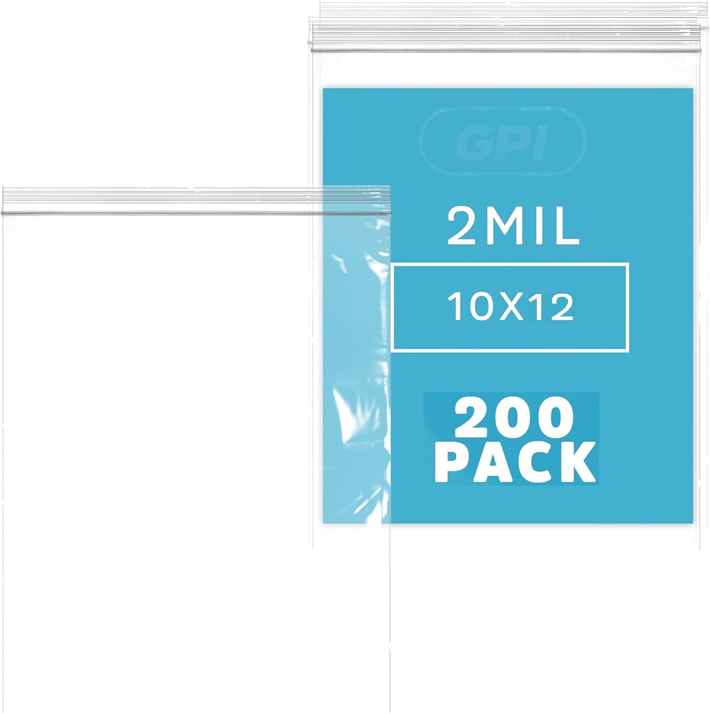 GPI Pack of 200, 10" X 12" 1 Gallon, Clear Plastic Reclosable Zip Bags - Bulk 2 Mil Thick Strong & Durable Poly Baggies with Resealable Zip Top Lock for Travel, Storage, Packaging & Shipping