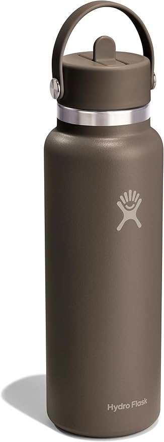 Hydro Flask Water Bottle - Insulated Stainless Steel - Wide Mouth Flex Straw Lid, Non Spill, Leakproof and Refillable in 40 Oz Sandpiper