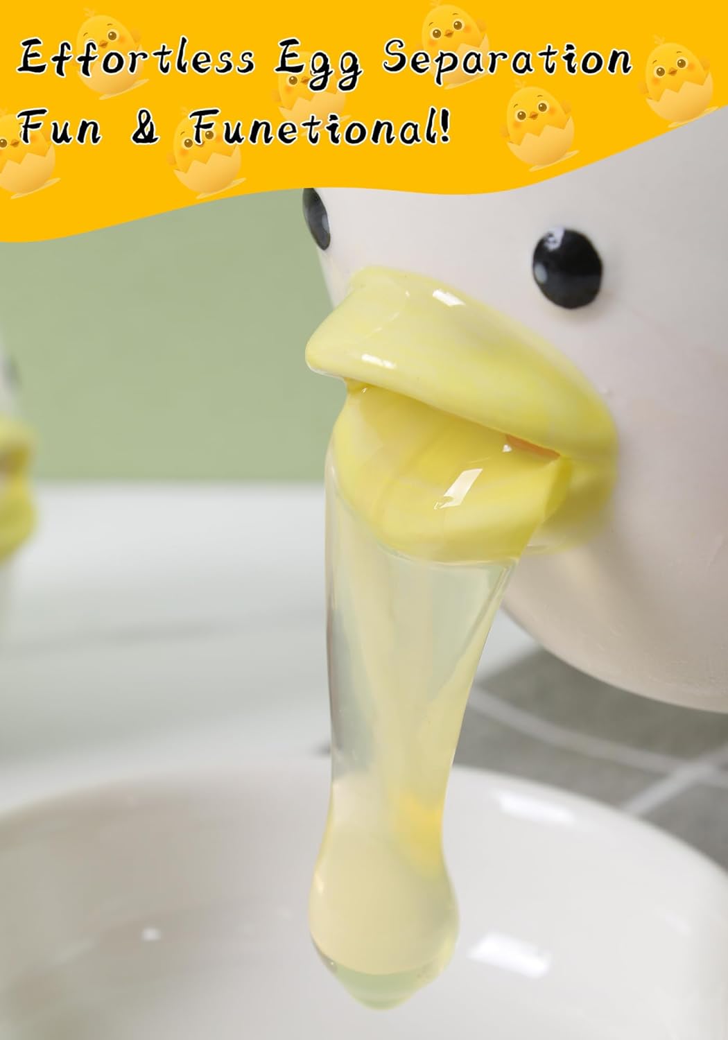 2 Pack Cute Egg Separator, Ceramics Vomiting Chicken Egg Yolk Egg White Separator, Little Chick Small Egg Filter Splitter,Dishwasher Safe