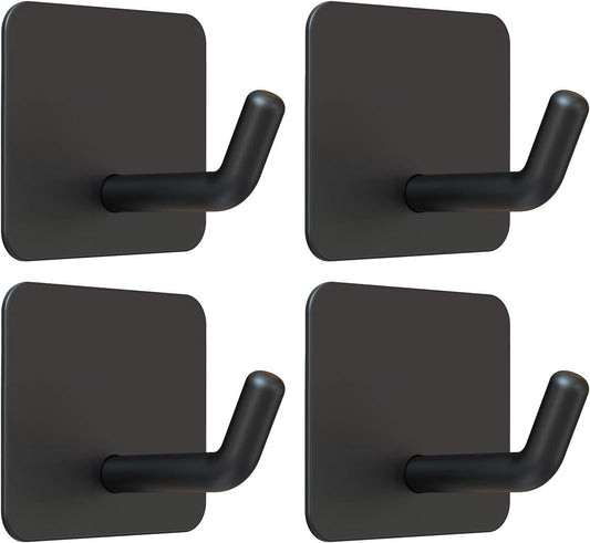 VIS'V Adhesive Hooks, Heavy Duty Shower Wall Stick on Hooks, Waterproof, 2 Extra Adhesive Strips, Black, 4 Pcs