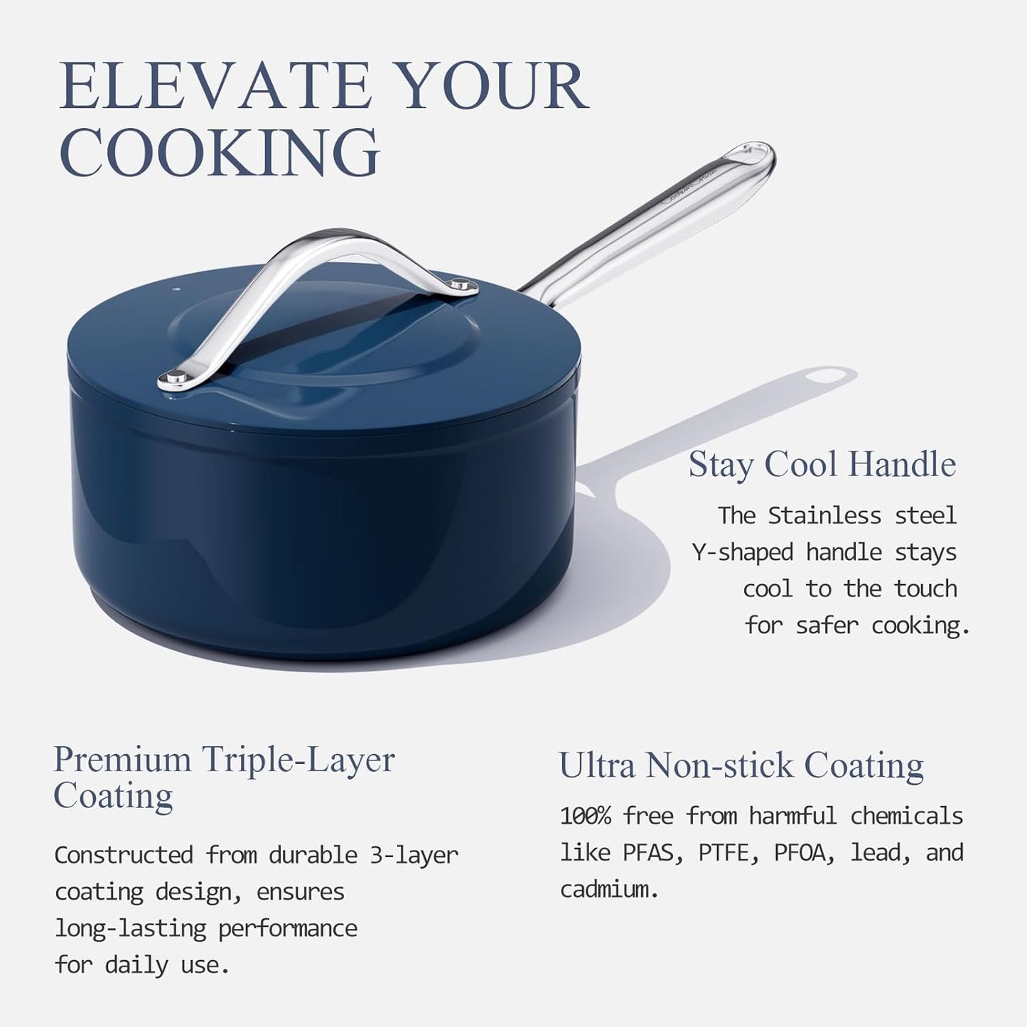 3.5qt Nonstick Ceramic Sauce Pan with Lid (8.19") Even Heat Distribution, Non Toxic & PFAS Free Healthy Cooking Pot for All Stovetops (Induction/Gas/Electric), Oven Safe 500°F, Navy Blue