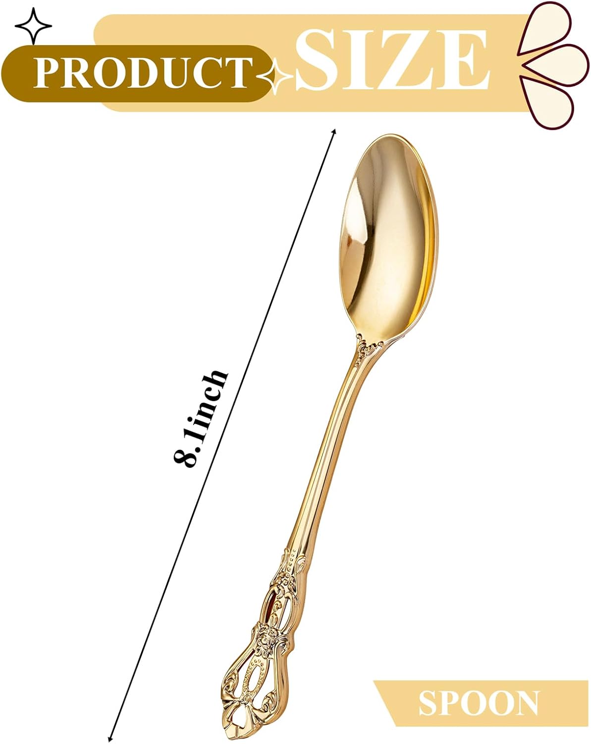 30PCS Gold Plastic Spoons - Gold Soup Spoons Disposable - 8.1 Inch Heavy Duty Plastic Silverware - Heavyweight Elegant Disposable Utensils for Catering, Parties, Dinners, Weddings