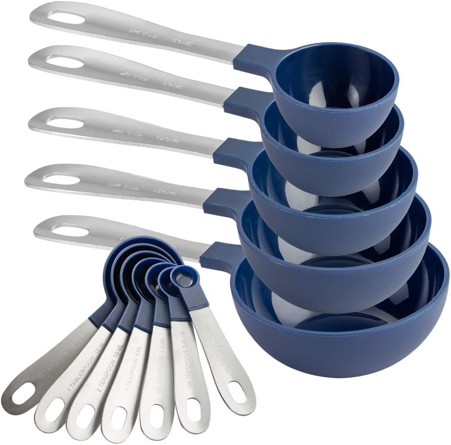 COOK WITH COLOR Measuring Cups Set and Measuring Spoon Set, Stainless Steel Handles, Nesting Kitchen Measuring Set, Liquid Measuring Cup Set, 12 PC Stainless Steel, Navy