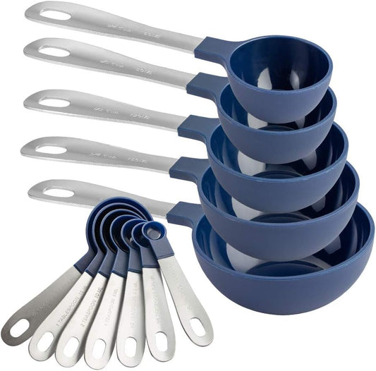 COOK WITH COLOR Measuring Cups Set and Measuring Spoon Set, Stainless Steel Handles, Nesting Kitchen Measuring Set, Liquid Measuring Cup Set, 12 PC Stainless Steel, Navy