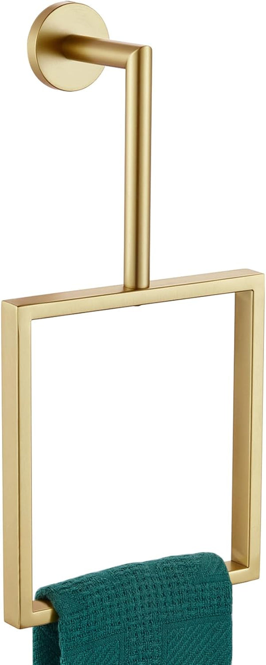 Towel Rings for Bathroom Wall Mounted Vertical Towel Rack Brushed Gold Stainless Steel Contemporary Hand Towels Holder Hanger, AN3005GD