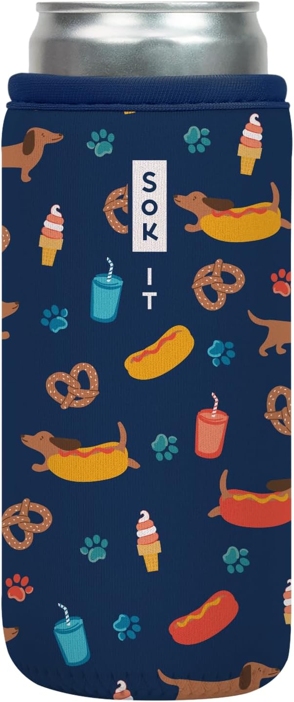 Sok It CanSok Sleeve for Beer & Soda Insulated Neoprene Cover (Hot Dawgs, 12oz Slim Can Sleeve)