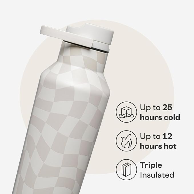 Corkcicle Classic Sport Canteen Insulated Water Bottle - Keeps Beverages Cold 25 Hours - Triple Insulated - Summer Drinkware Gift - Keeps Drinks Ice Cold - Leak-Proof Cap - 20 oz - Wavy Checkerboard