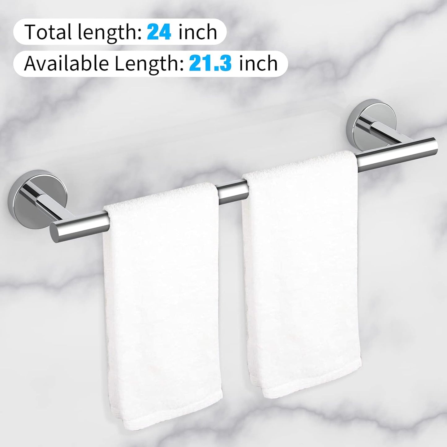 Cilee 2 Pieces Polished Chrome Bathroom Towel Bar, 24 Inch Double Towel Racks,Bathroom Towel Holder Towel Bar for Bathroom Stainless Steel Wall Mount