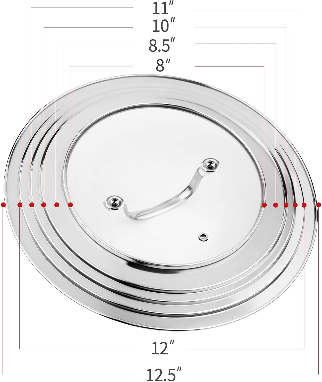 Stainless Steel Universal Lid for Pots, Pans and Skillets-Fits 7" to 12" Replacement Frying Pan Cover and Cast Iron Skillet Lid