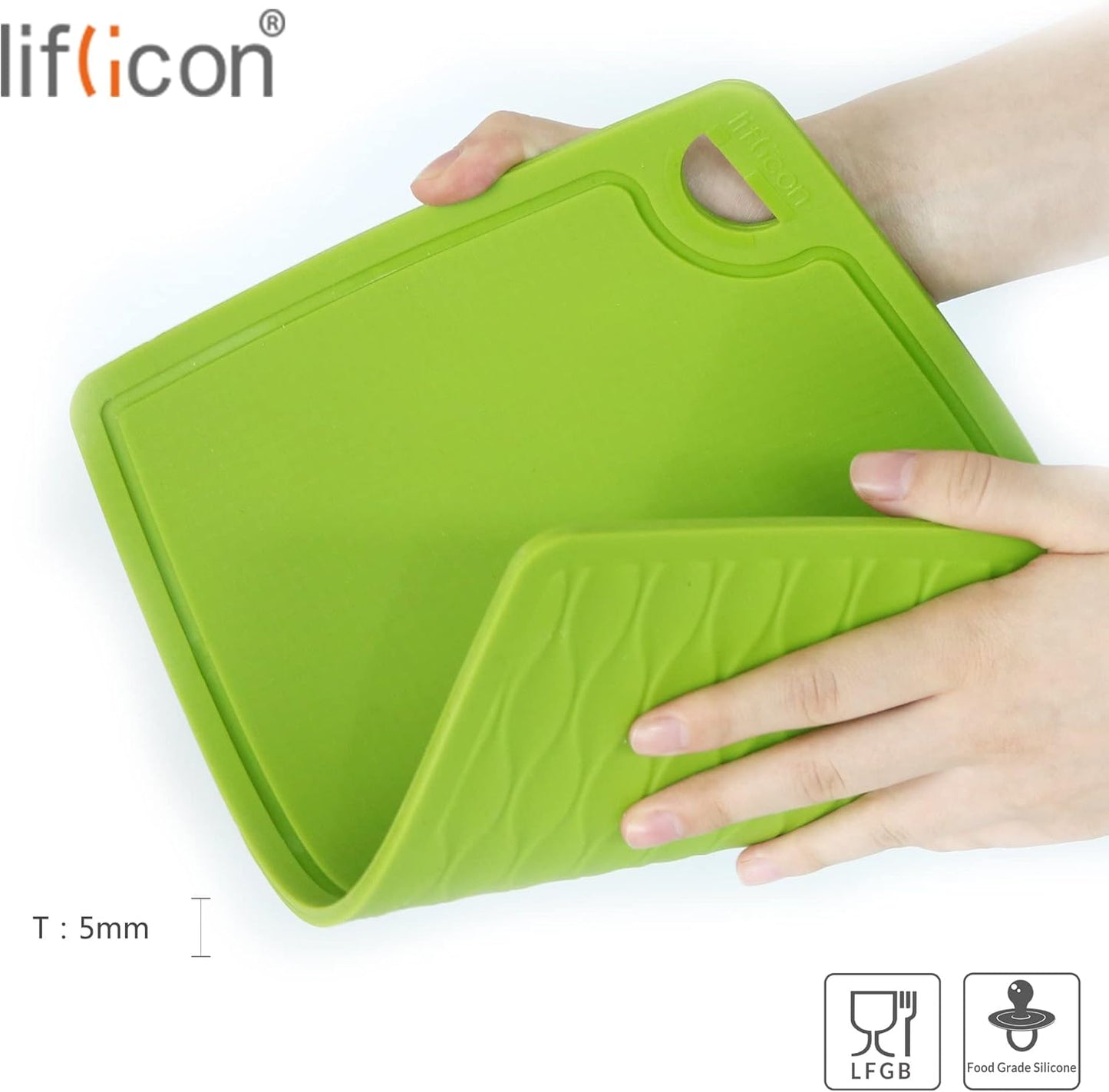 Thick Silicone Cutting Boards for Kitchen Silicone Chopping Boards/Mats Set of 2 Extra Large14.6''x10.43'', Mini 9.1”x7.1” Non-slip Deep Drip Juice Groove, Dishwasher Safe-Green