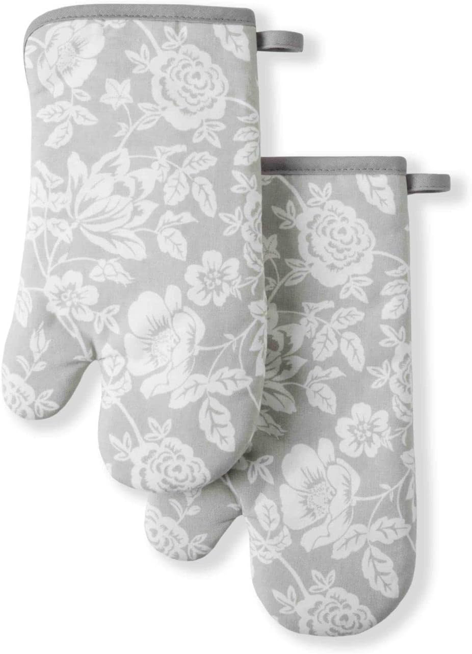 Martha Stewart Printed Oven Mitt Set, 7"x13", Floral Vine