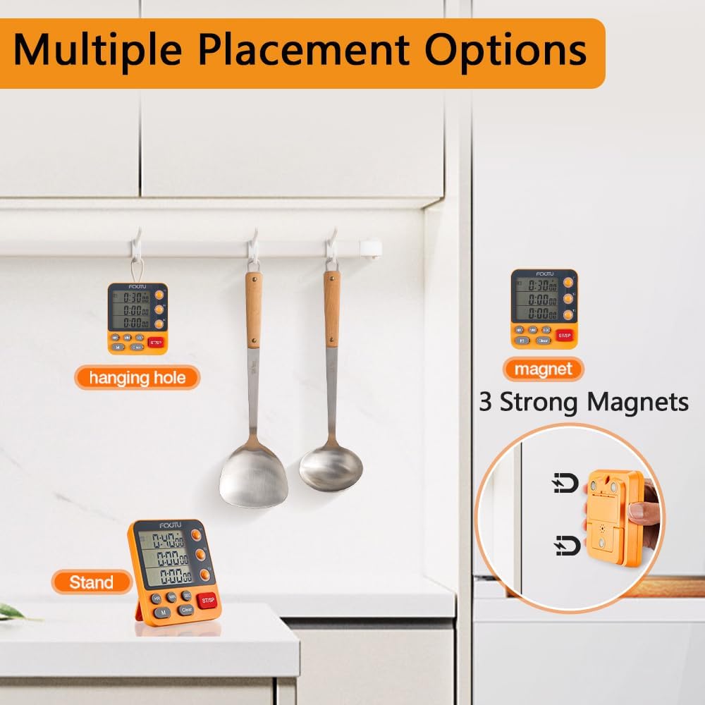 FCXJTU Digital Dual Triple Kitchen Timer, 3 Channels Magnetic Countdown Stopwatch Timer for Cooking, Loud Volume Large Display Multi Food Classroom Timer for Seniors & Teachers Battery Included (Blue)