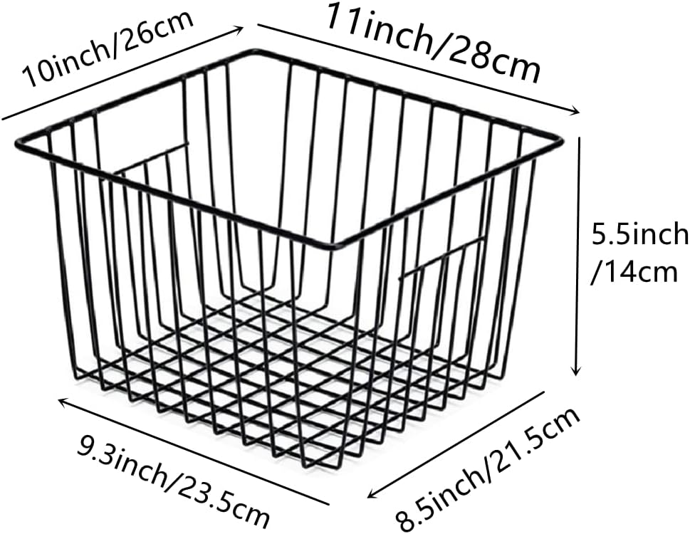 Slideep Refrigerator Freezer Organizer Wire Storage Basket, Farmhouse Food Wire Bins Container with Handles for Kitchen, Pantry, Freezer, Cabinet, Car, Bathroom Black 4 Pack