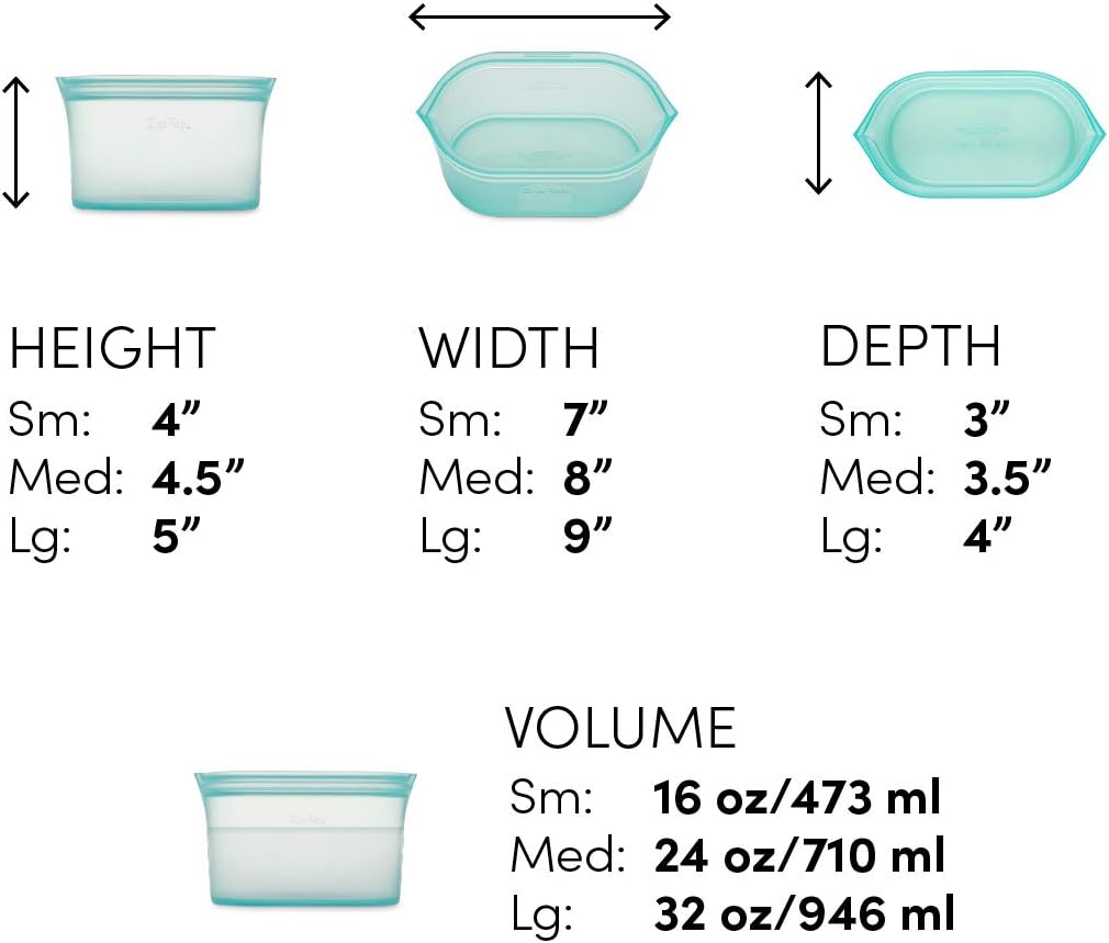 Zip Top Reusable Food Storage Bags | 3 Dish Set [Gray] | Silicone Meal Prep Container | Microwave, Dishwasher and Freezer Safe | Made in the USA