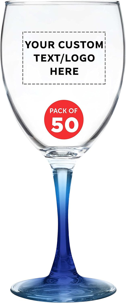 Custom Nuance Wine Glasses by ARC 10.5 oz. Set of 50, Personalized Bulk Pack - Restaurant Glassware, Perfect for Red Wine, White Wine, Cocktails - Blue