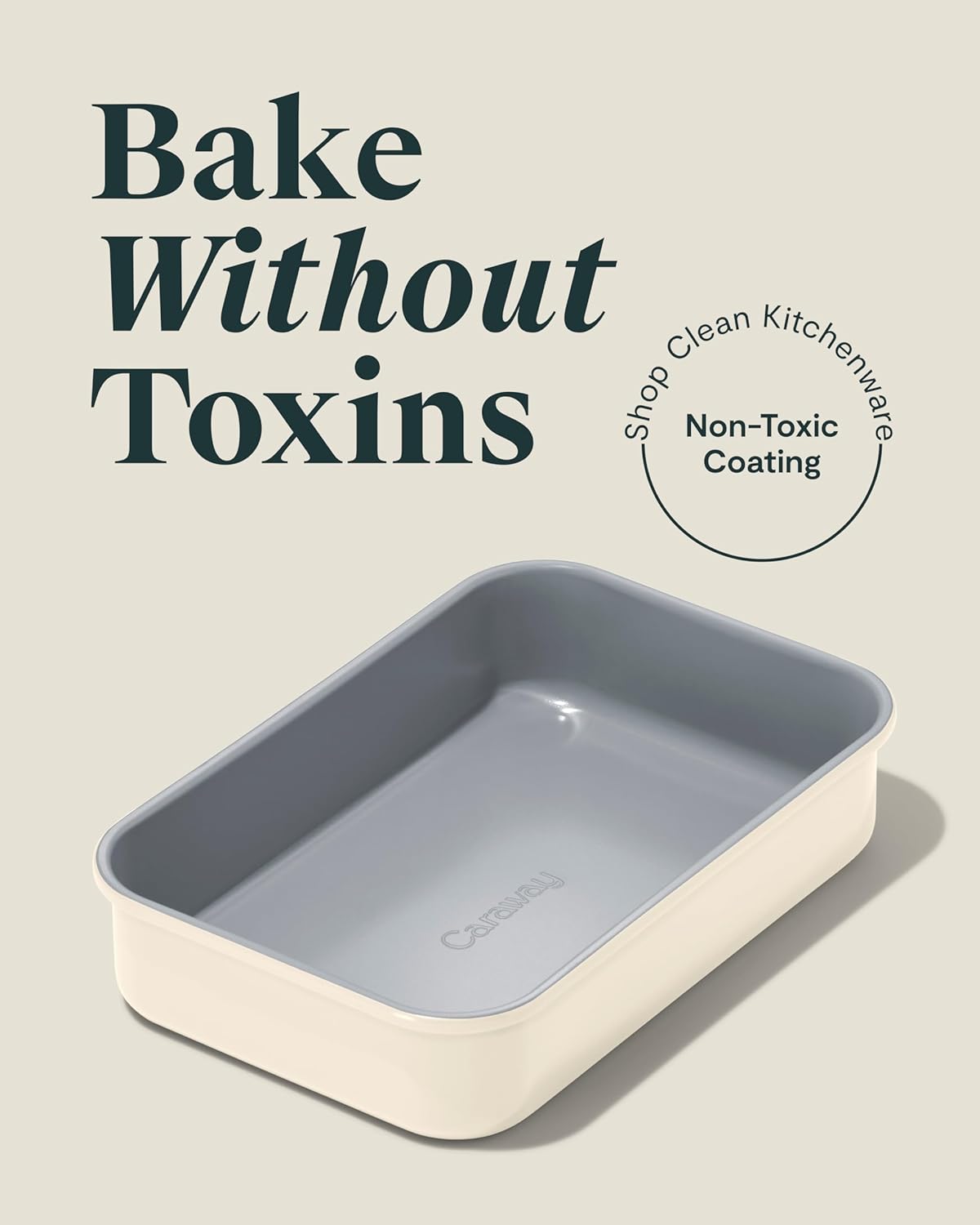 Caraway Nonstick 9” x 6.5” Small Rectangle Baking Pan Duo – Non-Toxic, PTFE & PFOA Free – Aluminized Steel Core – Deep Ceramic Baking Pan for Casseroles, Lasagna & More - Cream