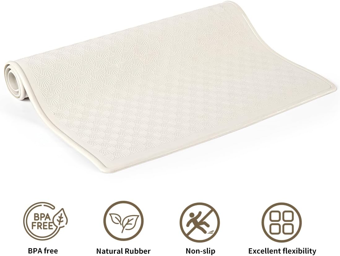Bathtub Mat Non Slip, Bath Mat for Tub 22.4 x 14 Inches, Shower Mats with Suction Cups, Rubber Shower Stall Mats for Elderly & Kids, Cream White