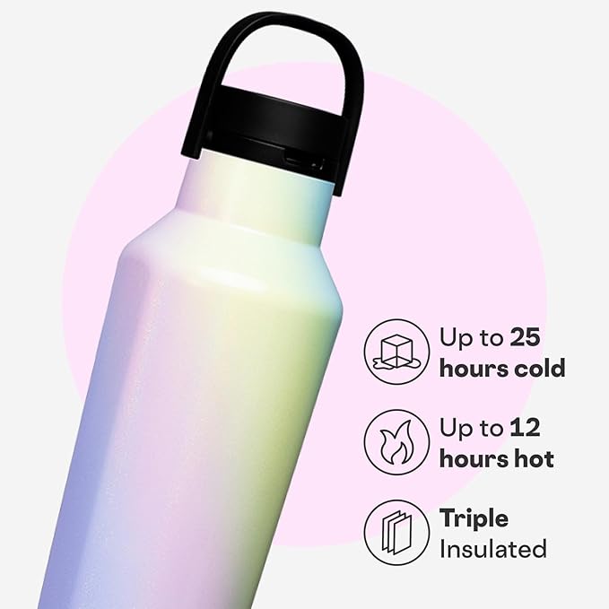 Corkcicle Sport Canteen - Keeps Drinks Cold 25 Hours - Stainless Steel Water Bottle - Triple-Insulated - Spill-Proof - Summer Drinkware Gift - Keeps Drinks Ice Cold - 20 oz - Rainbow Unicorn