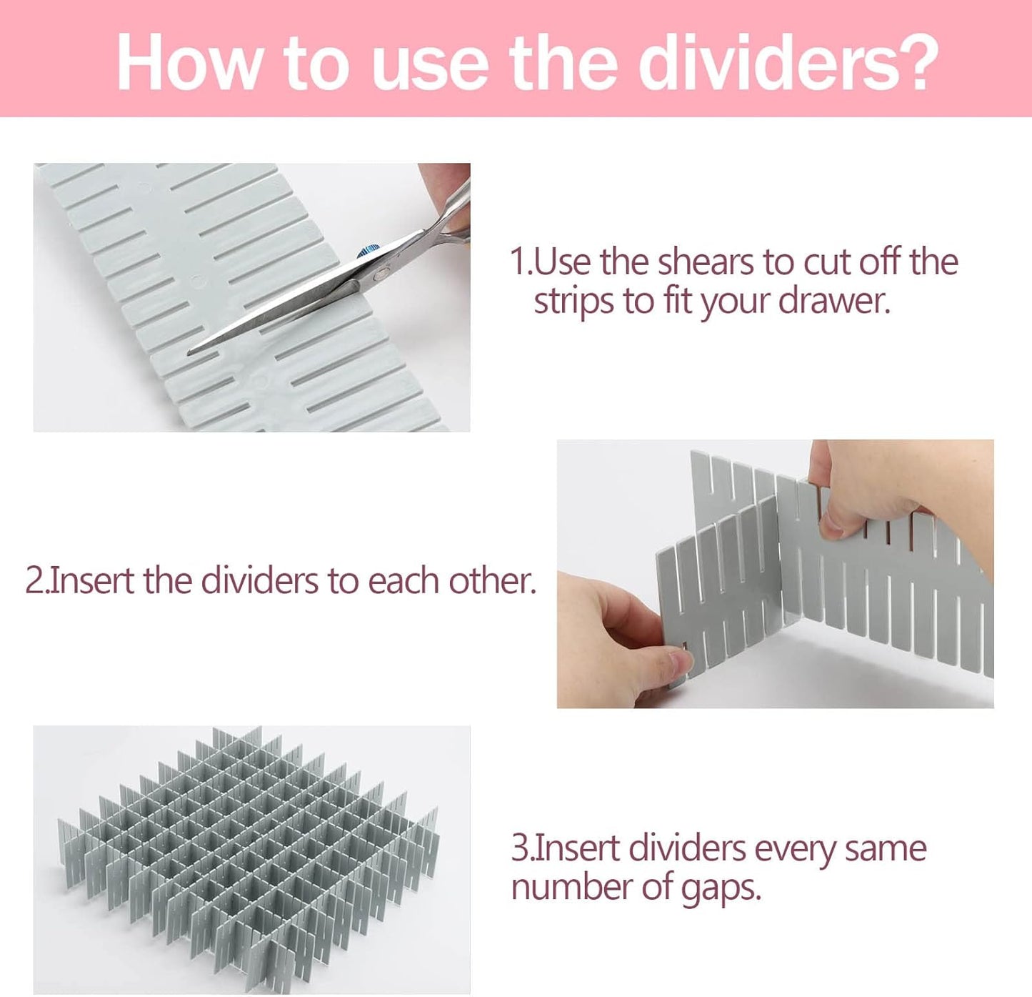 acDesign 40Pcs Grid Drawer Dividers, Adjustable Drawer Organizer for Socks, Underwear, Lingerie, Makeup, Bedroom Office Kitchen Storage (Grey)