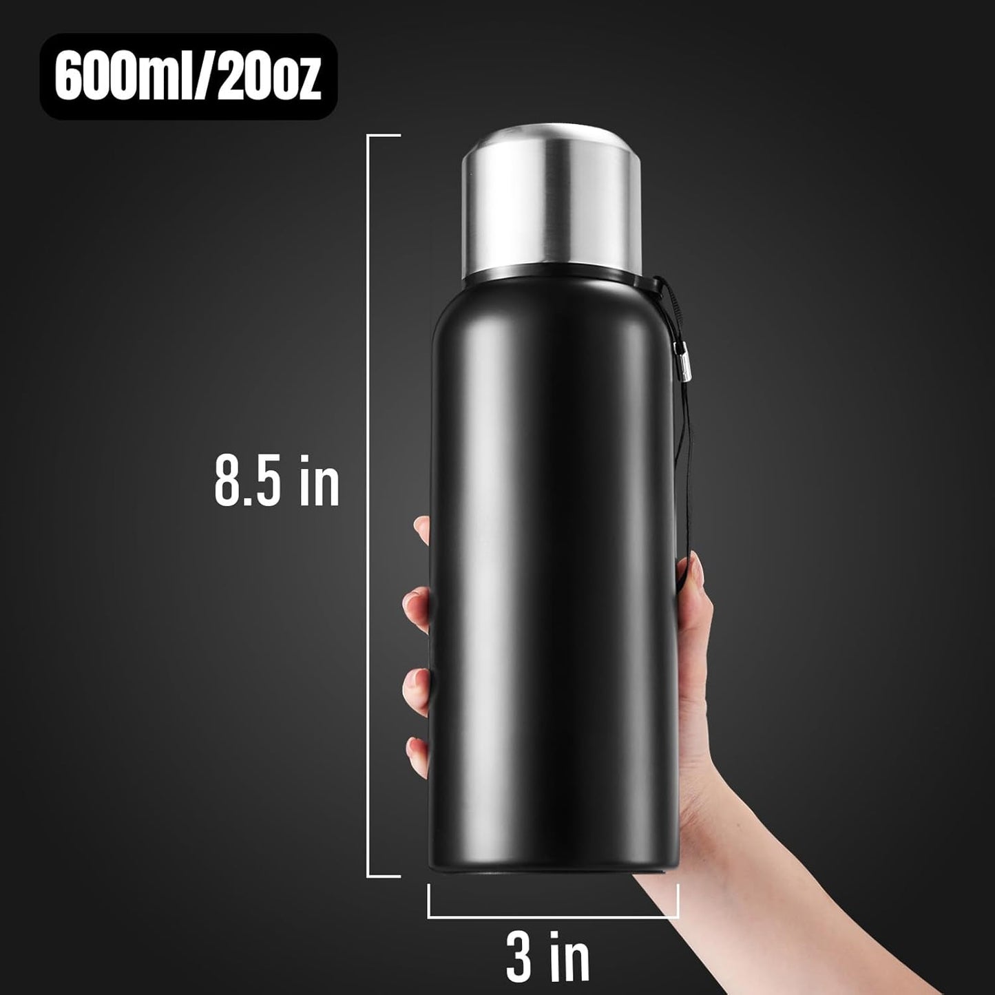Stainless Steel Water Bottle 20oz, Double Wall Vacuum Metal Water Bottle Meta, Suitable for Gym, Hiking, Camping, Detachable Tea Infuser & Storage-Ready cup,Stainless Steel Bottle