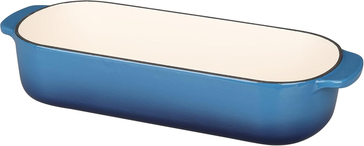 Enameled Cast Iron Loaf Pan with Lid, Dutch Oven for Homemade Bread Baking, 12.5x5.5 inch, 5Qt, Lake Blue