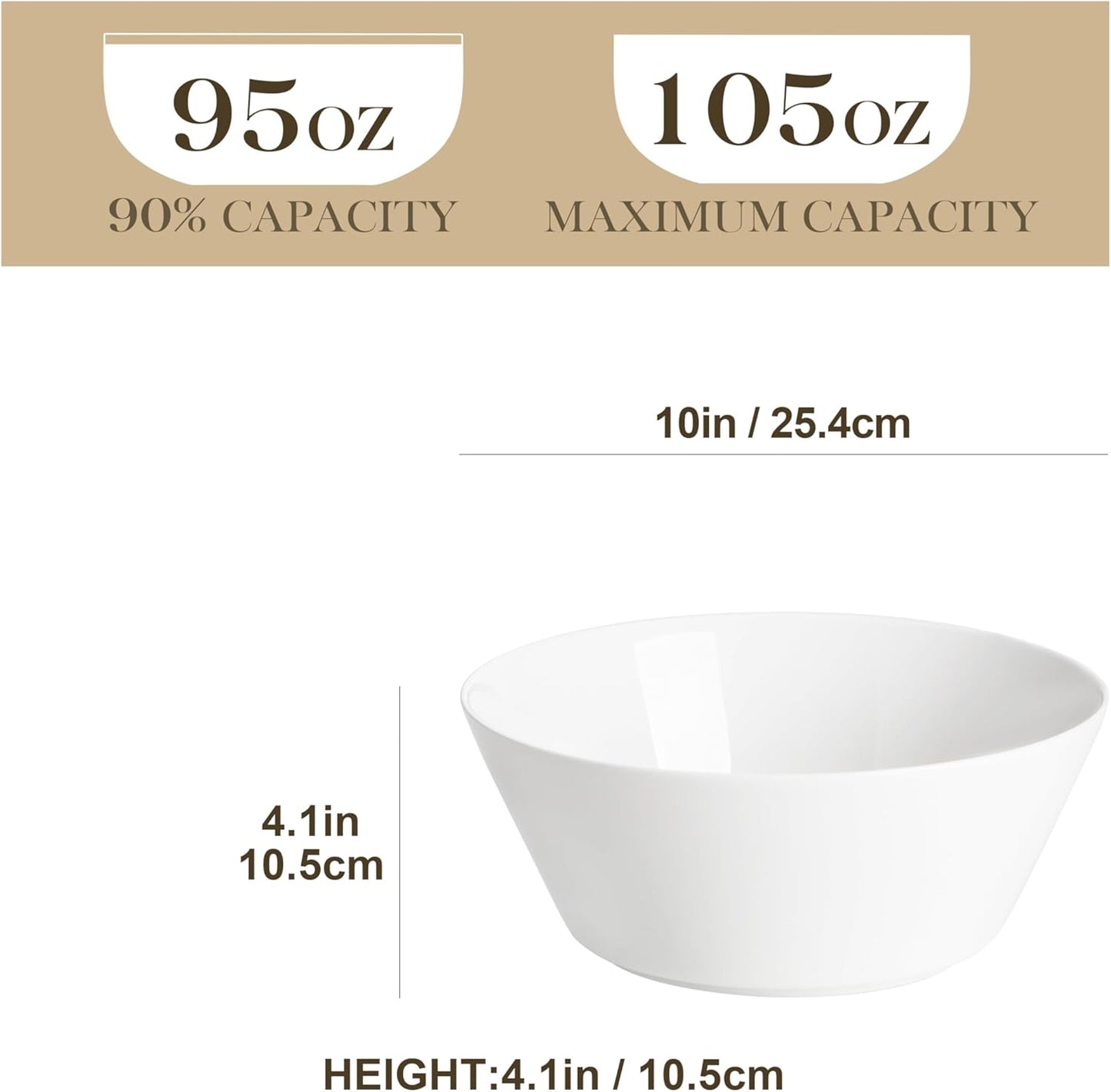 MALACASA Serving Bowls, 105 OZ Large Salad Bowls Set of 2, Porcelain White Bowls for Kitchen, Large Bowl for Salad, Soup, Pho and Fruit, Ceramic Serving Bowls for Party, Microwave Safe, Series Regular