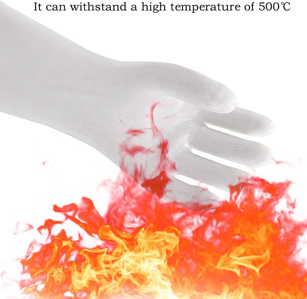 Silicone BBQ Gloves, Oven Gloves with Fingers 932°F Heat Resistant, Kitchen Waterproof Hot Proof Glove for Fryer, Smoker, Baking, Cooking (White, XXL)