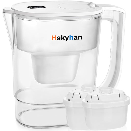 Hskyhan Alkaline Water Filter Pitcher - 3.8 Liters Improve PH, 2 Long Lasting Cartridge Included, BPA Free, 7 Stage Filtration System to Purify, White