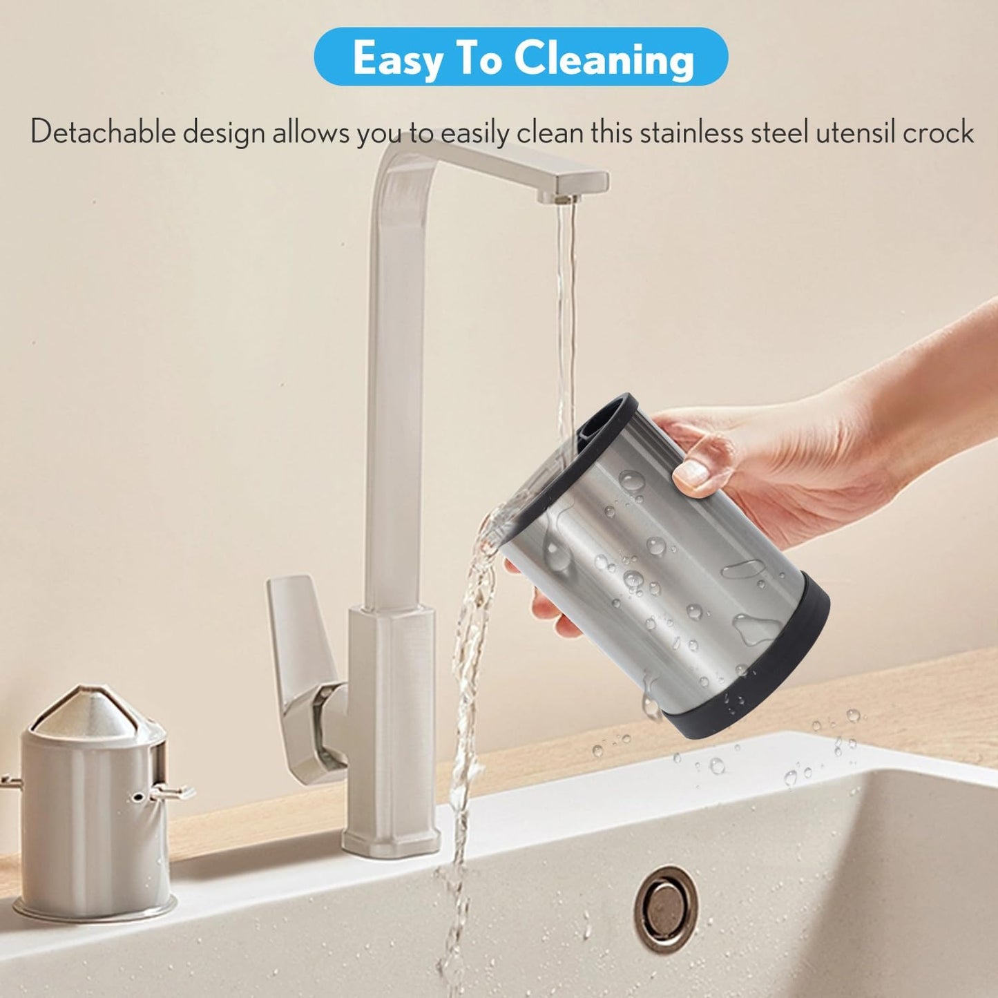 Stainless Steel Kitchen Utensil Holder,360° Rotating Utensil Holder for Counter Organizer with Weighted Base, Cooking Silverware Caddy Flatware 4 Compartment Flatware Spoon Spatula Lazy Susan（Silvery）