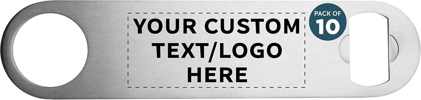 Custom Stainless Steel Beer Bottle Openers Set of 10, Personalized Bulk Pack - Bartender Kit, Bar Accessories, Perfect for Parties, Indoor & Outdoor Events - Silver