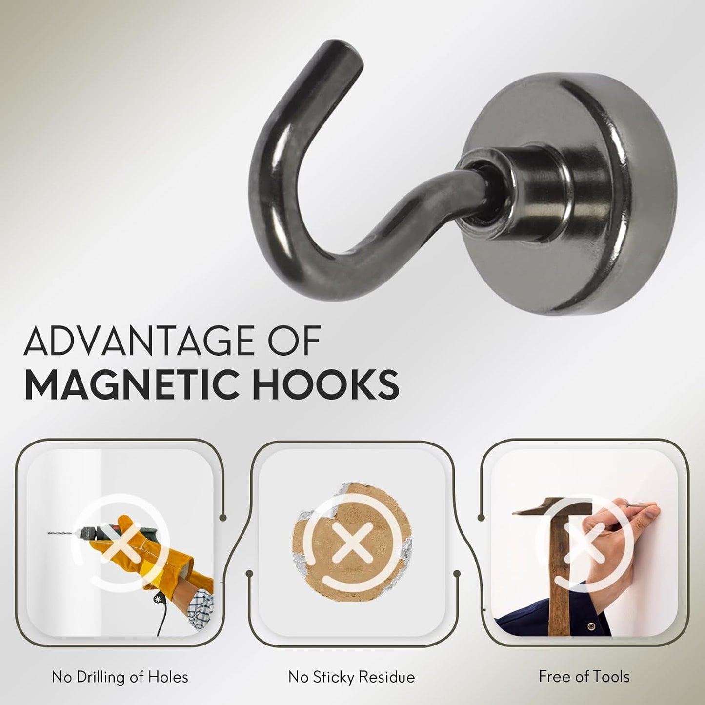 Neosmuk Magnetic Hooks, Cruise Ship Essentials, 30lb+ Heavy Duty Magnetic Hooks for Cruise Cabins, Refrigerator, Grill, Hanging, and Travel | Extra Strong Must-Haves Magnet Hook(Gunmetal,Pack of 12)