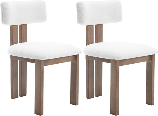chairus Dining Chairs Set of 2 Faux Fur Diner Chairs Wood Chairs for Kitchen and Dining Room, White