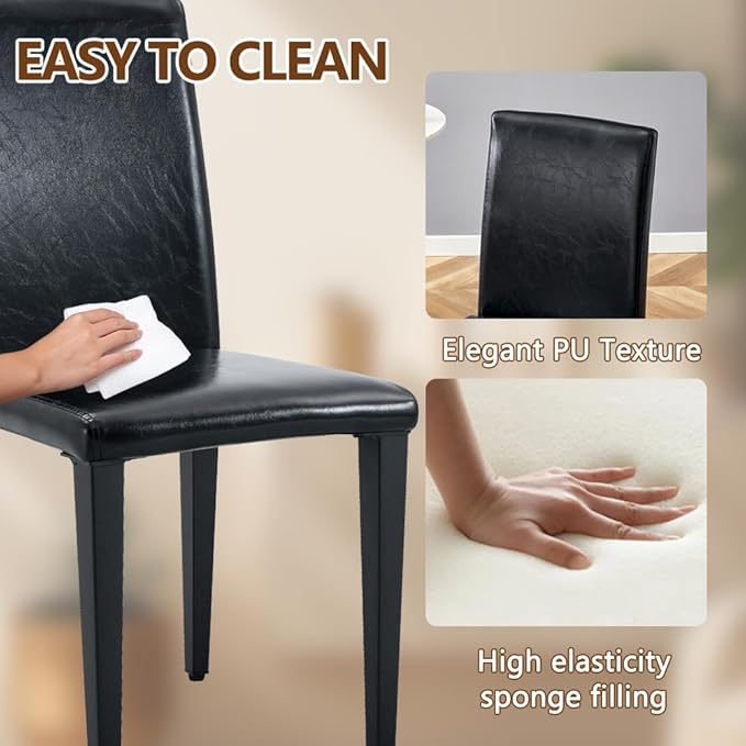 86.6" Dining Table Set for 8, Modern 9 Piece Wood Kitchen Table and Chairs Set, Rectangle Dining Room Table with 8 PU Leather Upholstered Chairs, Ideal for Home, Kitchen, or Apartment Dining